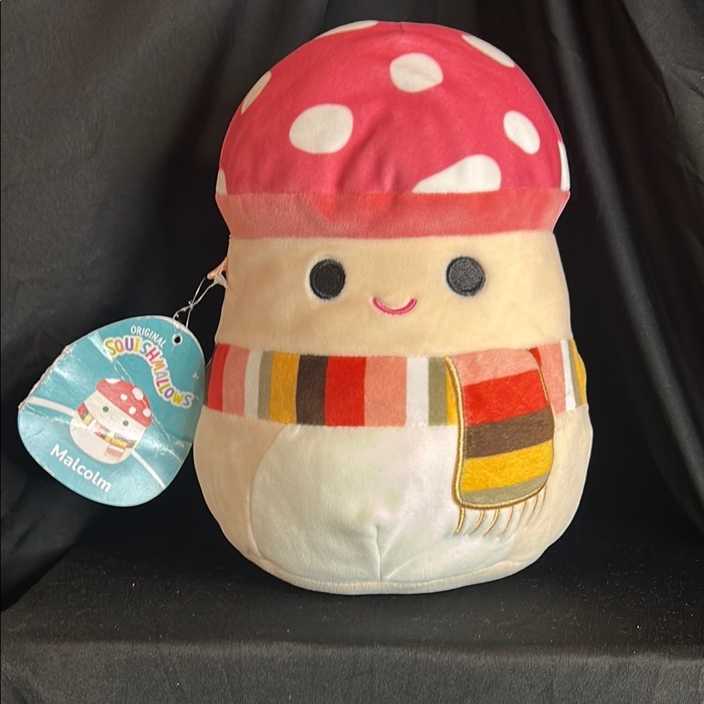 Squishmallows 'Malcolm' Pink Mushroom Plush w scarf 7"